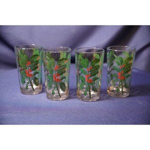 Boscul Wm. S. Scull Company, Inc. Holly Leaves Glass Set of 4 -NO‎ FLAWS (7c7)